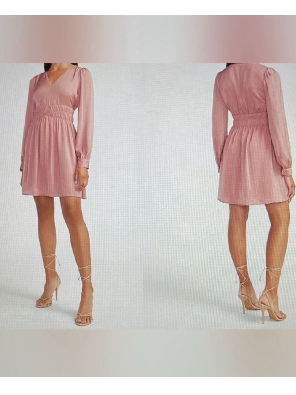EXPRESS Dusty Rose Long Sleeve V-Neck Smocked Waist Dress. Size Small